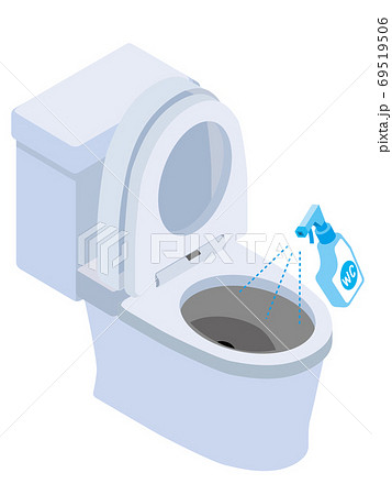 洋式トイレの便器に洗剤をスプレーするのイラスト素材