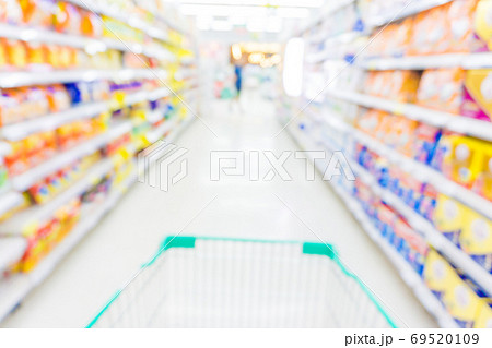 Abstrack blurred bokeh supermarket with food and 69520109