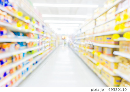 Abstract blurred supermarket with many food and 69520110