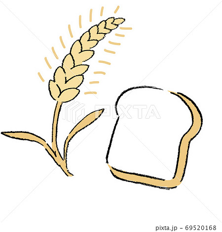 パンと小麦の手描きイラストのイラスト素材