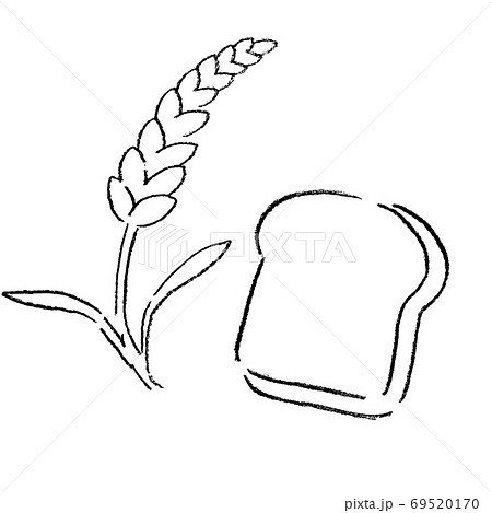 パンと小麦のえんぴつ画イラストのイラスト素材