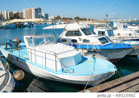 Motorboats marina embankment Larnaca Cyprus 69523002