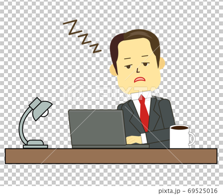 A man in a suit sleeping while working on a computer A man in a suit sleeping while working on a computer 69525016