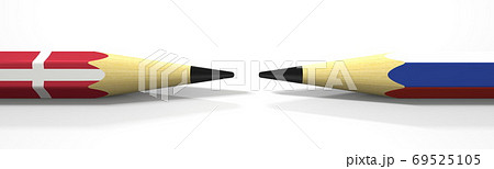 Pencils with flags of Denmark and Russia. Political conflict concept. 3d rendering 69525105