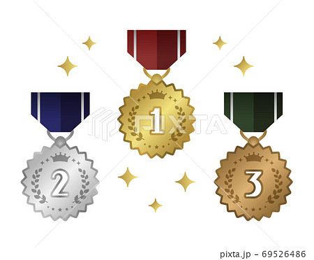 豪華な光沢のある金銀銅のランキングメダル キラキラ装飾 豪華な光沢のある金銀銅のランキングメダル キラキラ装飾 69526486