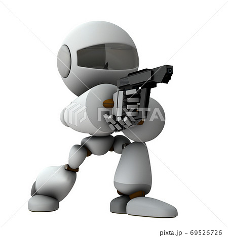 立膝で銃を構える人工知能のロボット。3Dレンダリング。 立膝で銃を構える人工知能のロボット。3Dレンダリング。 69526726