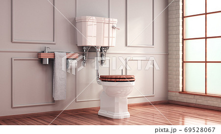 vintage light tones empty restroom 3d render image 69528067