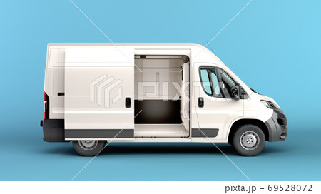 open White Delivery Van 3d render on blue background 69528072