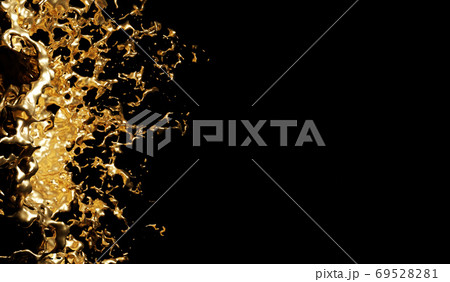 Luxury gold splash on black background with copy space 3d render 69528281