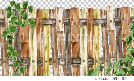 木の柵とつる草の背景イラストのイラスト素材
