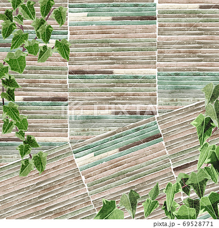 瓦タイルとつる草の背景イラストのイラスト素材
