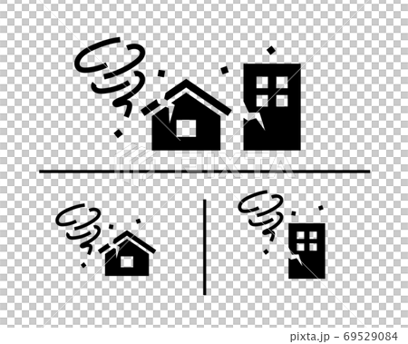 Typhoon, tornado, gust icon set / building / house / strong wind / storm / natural disaster / heavy rain / heavy rain / weather / swirl / damage / Typhoon, tornado, gust icon set / building / house / strong wind / storm / natural disaster / heavy rain / heavy rain / weather / swirl / damage / 69529084