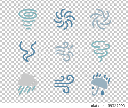 Typhoon, tornado, gust icon set / strong wind / storm / natural disaster / heavy rain / heavy rain / weather / swirl / climate 69529093