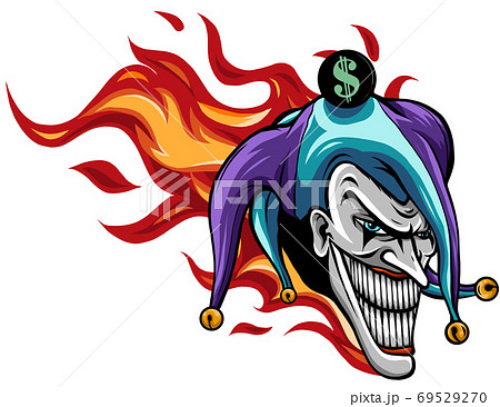 Evil Joker With Flames Vector Illustration Artのイラスト素材
