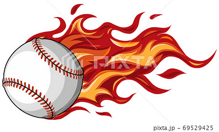 Baseball With Flames In White Background Vector のイラスト素材