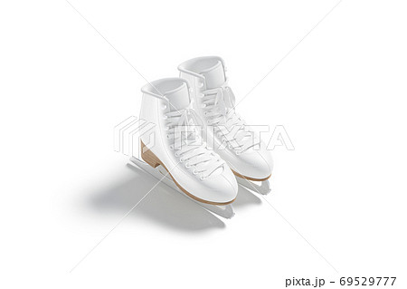Blank white ice skates with blade and lace mockup pair, 69529777