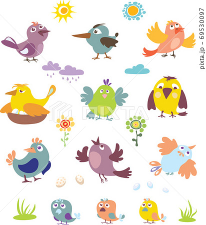 Birds, a set of images, illustration, pattern, decor, spring, summ 69530097