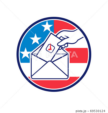 American Voter Voting Using Postal Ballot During Election USA Flag Circle Retro American Voter Voting Using Postal Ballot During Election USA Flag Circle Retro 69530124