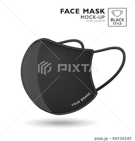 Face mask fabric black color mock up side view, realistic template design, isolated on white background 69530285
