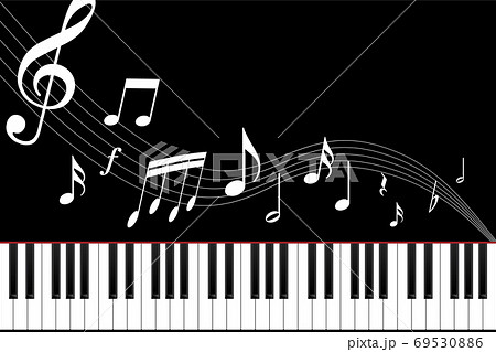 黒いピアノ鍵盤と音符のイメージ Black Piano And Music Note Conceptのイラスト素材