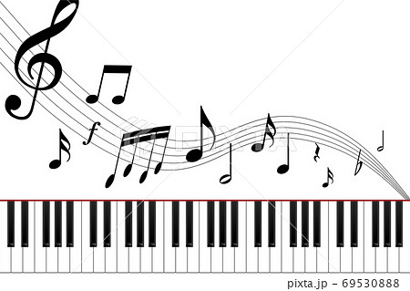 白いピアノ鍵盤と音符のイメージ White Piano And Music Note Conceptのイラスト素材
