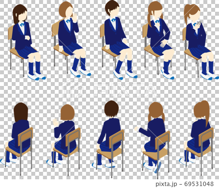 High school girls in various sitting poses 69531048