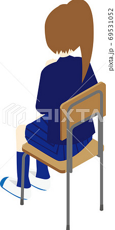 教室にいるポニーテールの女の子のイラスト素材