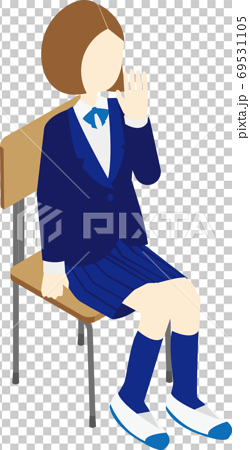 学校の椅子に座るショートボブの女の子のイラスト素材