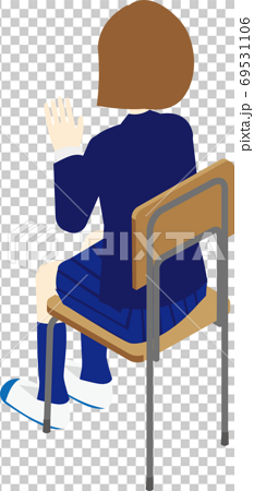 学校で椅子に座るショートボブの女の子の後ろ姿のイラスト素材
