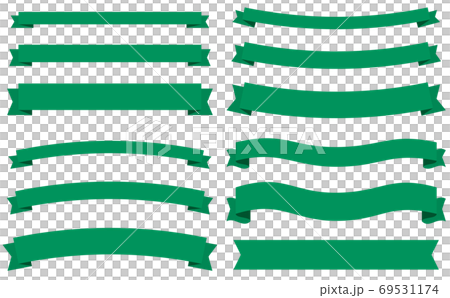 横長の幅違いリボンセット　シンプルなフラットデザイン　緑 69531174