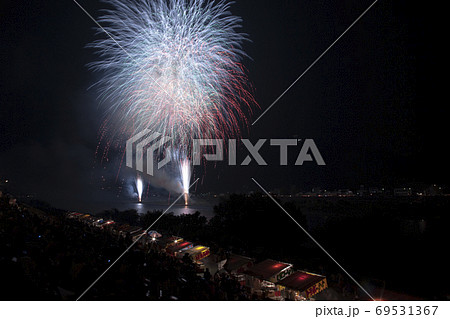 岐阜県岐阜市 長良川の花火大会の写真素材