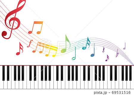 ピアノ鍵盤とカラフルな音符のイメージ Piano And Colorful Music Scoreのイラスト素材