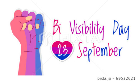 Bisexuality day concept vector. Hand is painted in bisexual pride colors. Heart with pink stripes and 23 September is written. Bi visibility day illustration 69532621
