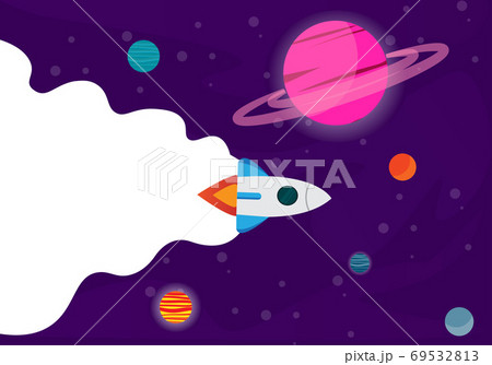 A horizontal space exploration rocket with abstract shapes and planets. Vector illustration A horizontal space exploration rocket with abstract shapes and planets. Vector illustration 69532813