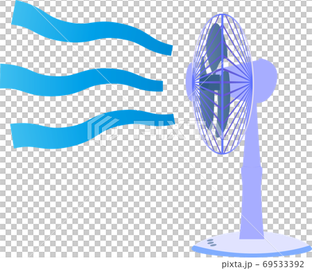 冷たい風をおくる横からみた扇風機のイラストのイラスト素材