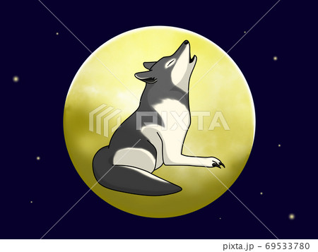 満月と遠吠えをするオオカミのイラスト素材