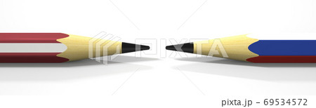 Pencils with flags of Latvia and Russia. Political conflict concept. 3d rendering Pencils with flags of Latvia and Russia. Political conflict concept. 3d rendering 69534572