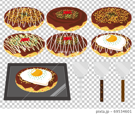 鉄板お好み焼きとヘラのベクターイラストのイラスト素材