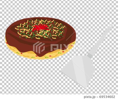 ソースお好み焼きとヘラのベクターイラストのイラスト素材