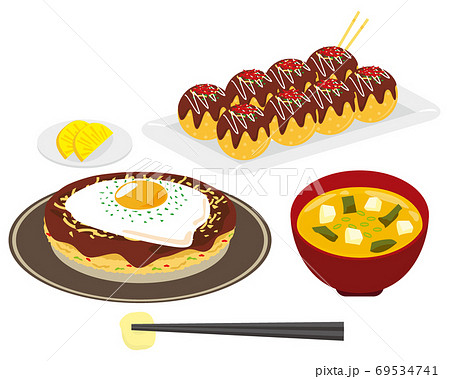 たこ焼きとお好み焼きのベクターイラスト たこ焼きとお好み焼きのベクターイラスト 69534741