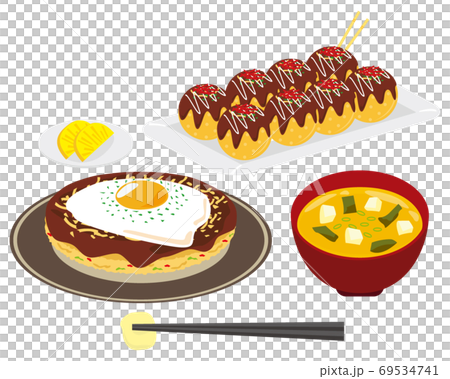 たこ焼きとお好み焼きのベクターイラスト たこ焼きとお好み焼きのベクターイラスト 69534741