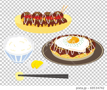 たこ焼きとお好み焼きのベクターイラストのイラスト素材