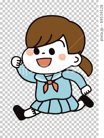 学生さん 走る女の子 セーラー服のイラスト素材