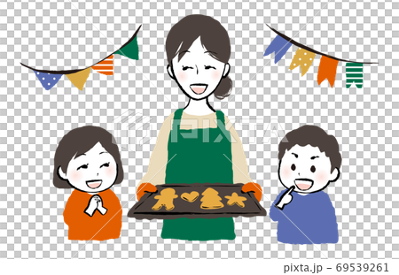 Parents and children baking Christmas cookies 69539261