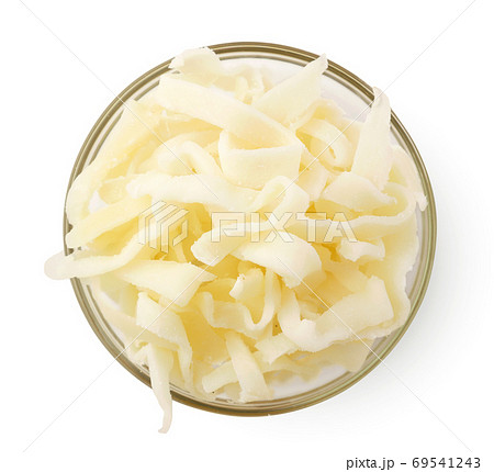 Dried squid rings in a plate on a white background, isolated. Top view 69541243
