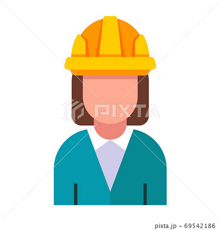 girl architect in a yellow construction helmet on a white background. flat vector illustration isolated on white background. girl architect in a yellow construction helmet on a white background. flat vector illustration isolated on white background. 69542186
