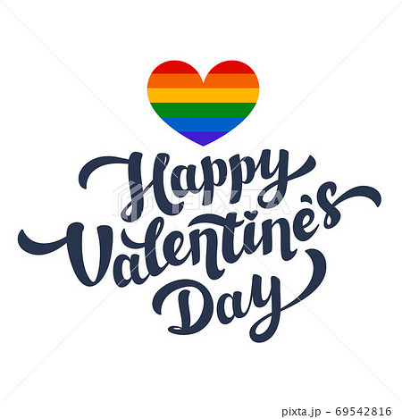 Happy Valentines Day lettering and rainbow heart. Lgbt community Valentines Day greeting card. 14th of february. 69542816