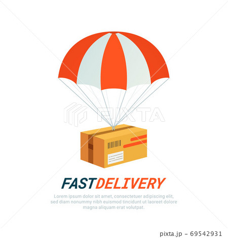 Delivery service concept. Flat design colored vector illustration of package with parachute. Fast Delivery Service, Parcels Delivery, Free shipping web banners template. 69542931