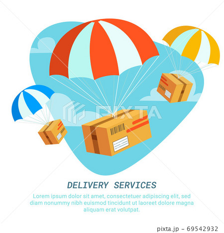 Delivery service concept. Flat design colored vector illustration of package with parachute. Fast Delivery Service, Parcels Delivery, Free shipping web banners template. Delivery service concept. Flat design colored vector illustration of package with parachute. Fast Delivery Service, Parcels Delivery, Free shipping web banners template. 69542932