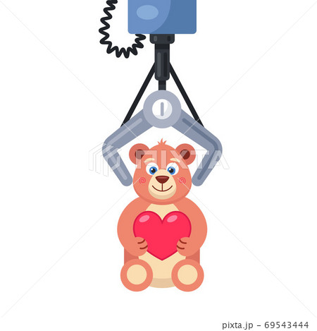 slot machine. hook hooked on a soft toy. flat vector illustration. 69543444